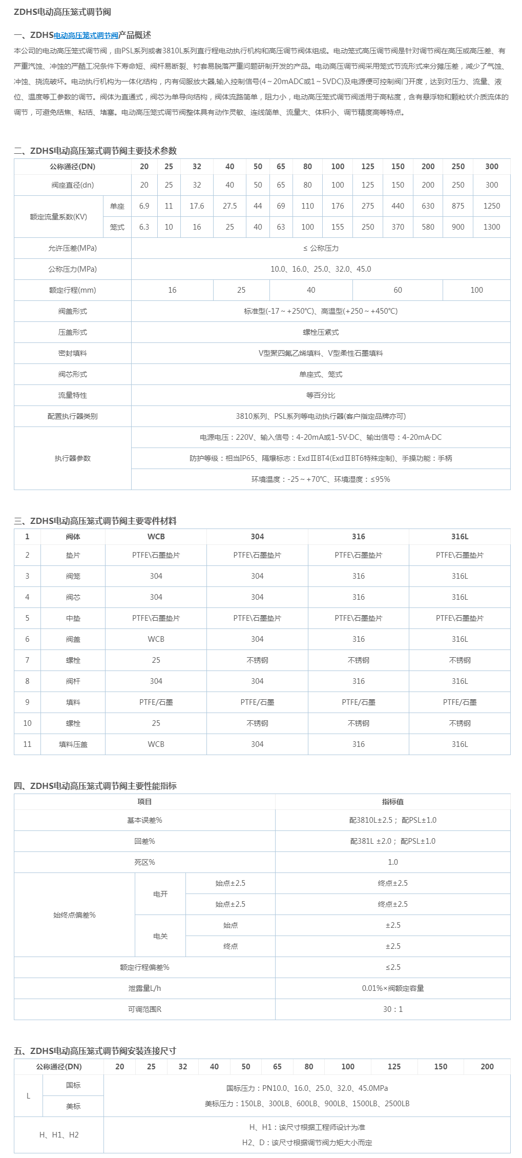 ZDHS电动高压笼式调节阀