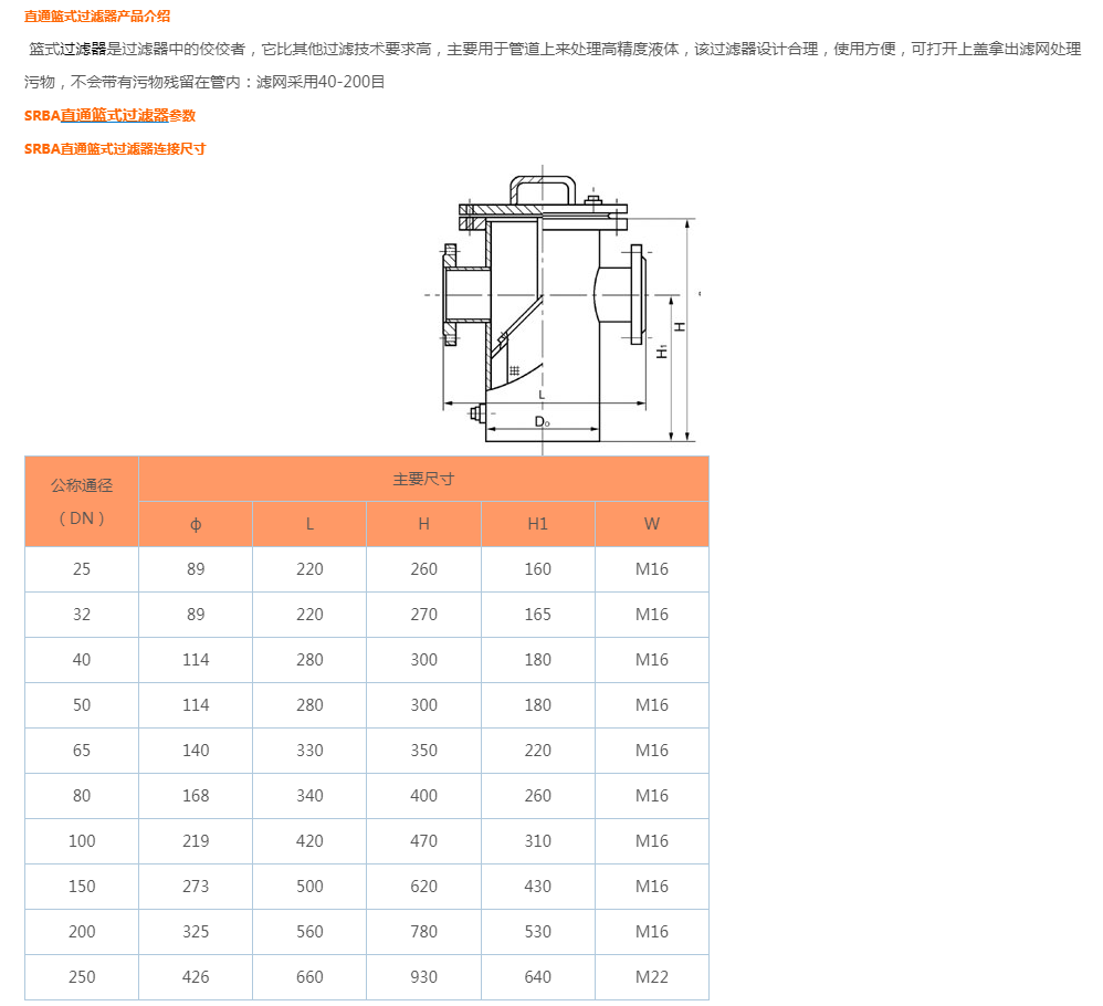 SRBA直通篮式过滤器