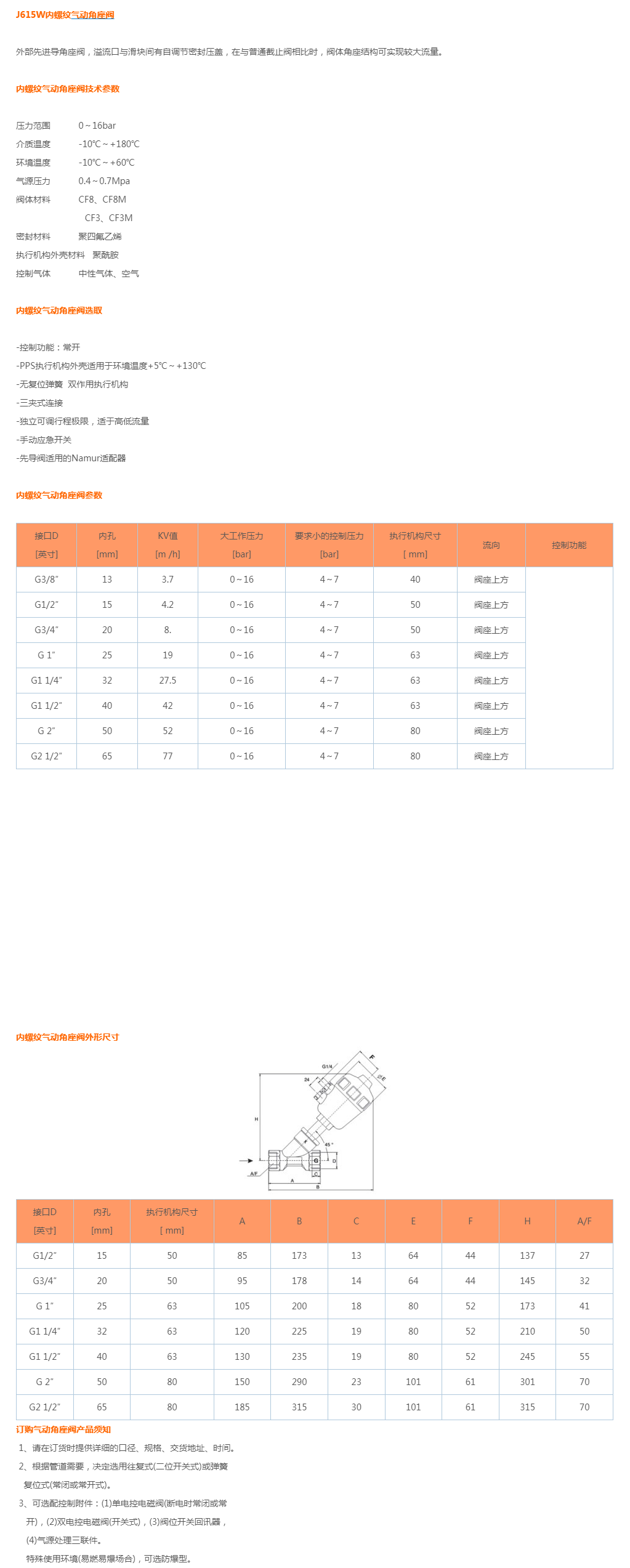 J615W内螺纹气动角座阀