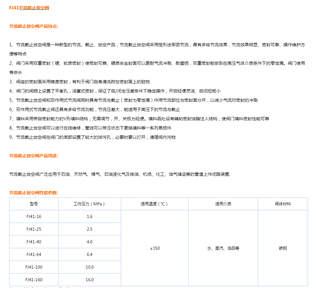 FJ41节流截止放空阀