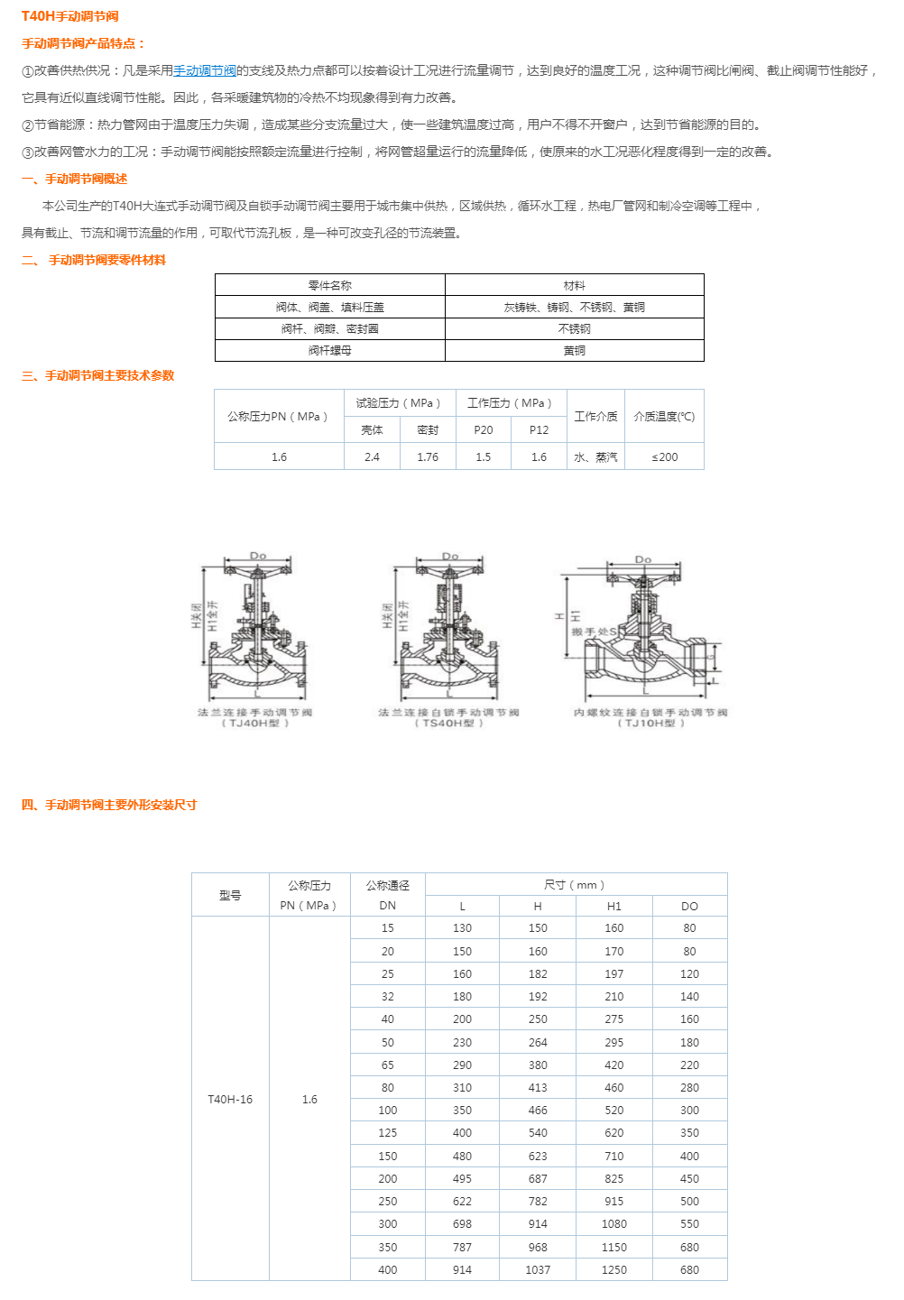 T40H-10、T40H-16、T40H-25 型手动调节阀