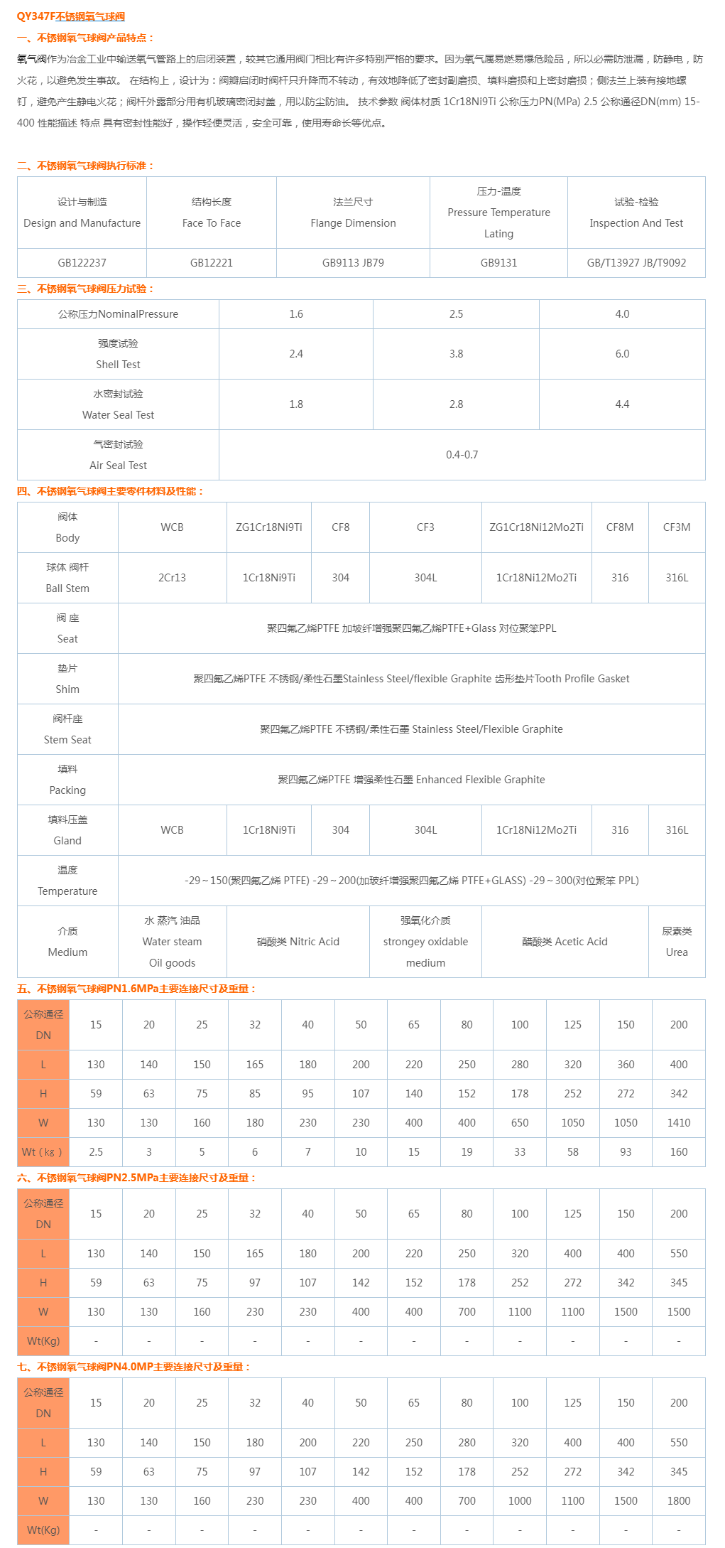 QY347F不锈钢氧气球阀