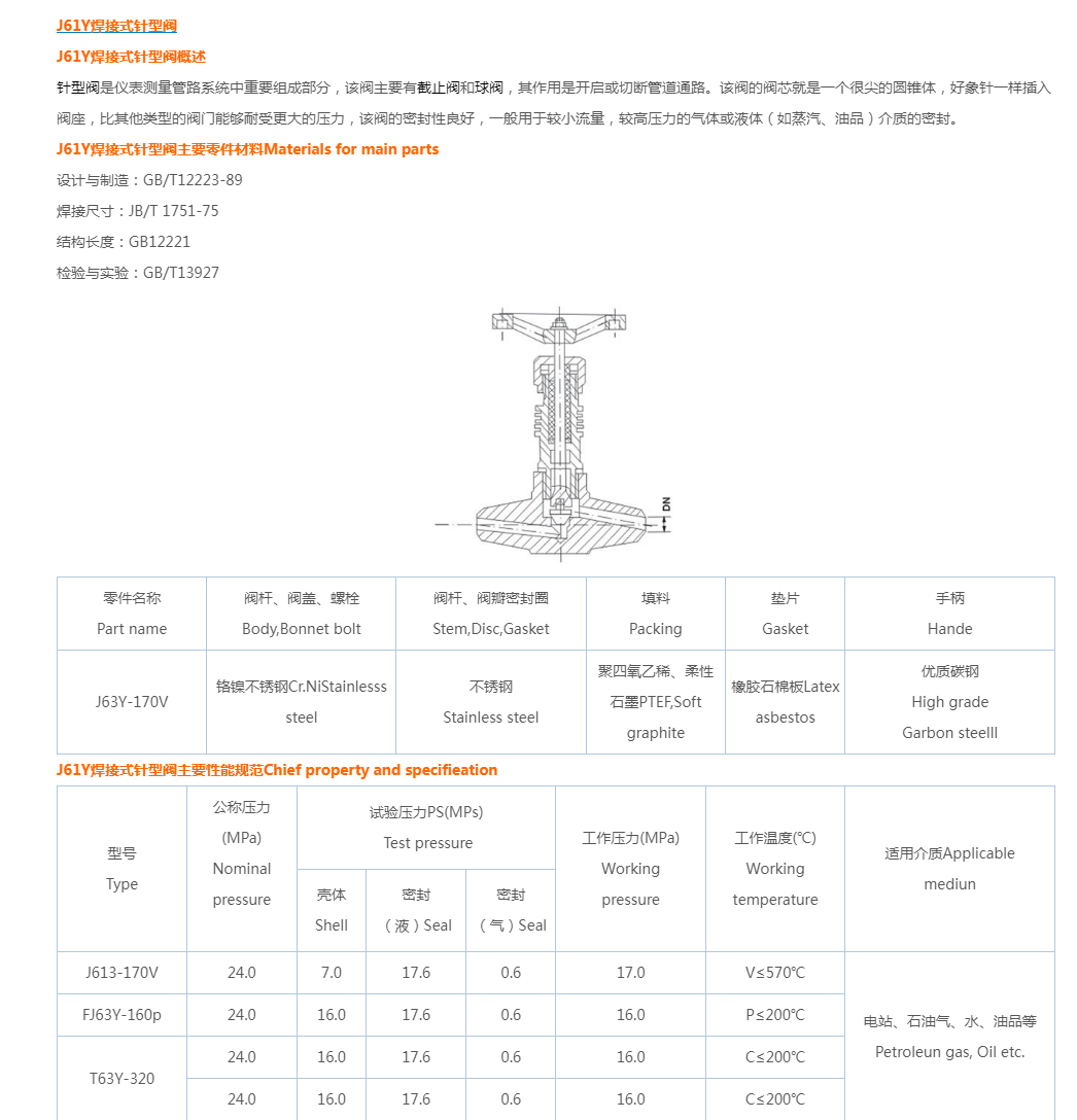 J61Y焊接式针型阀