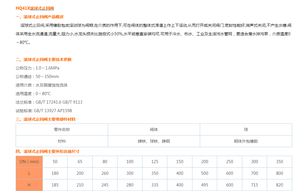 HQ41X滚球式止回阀