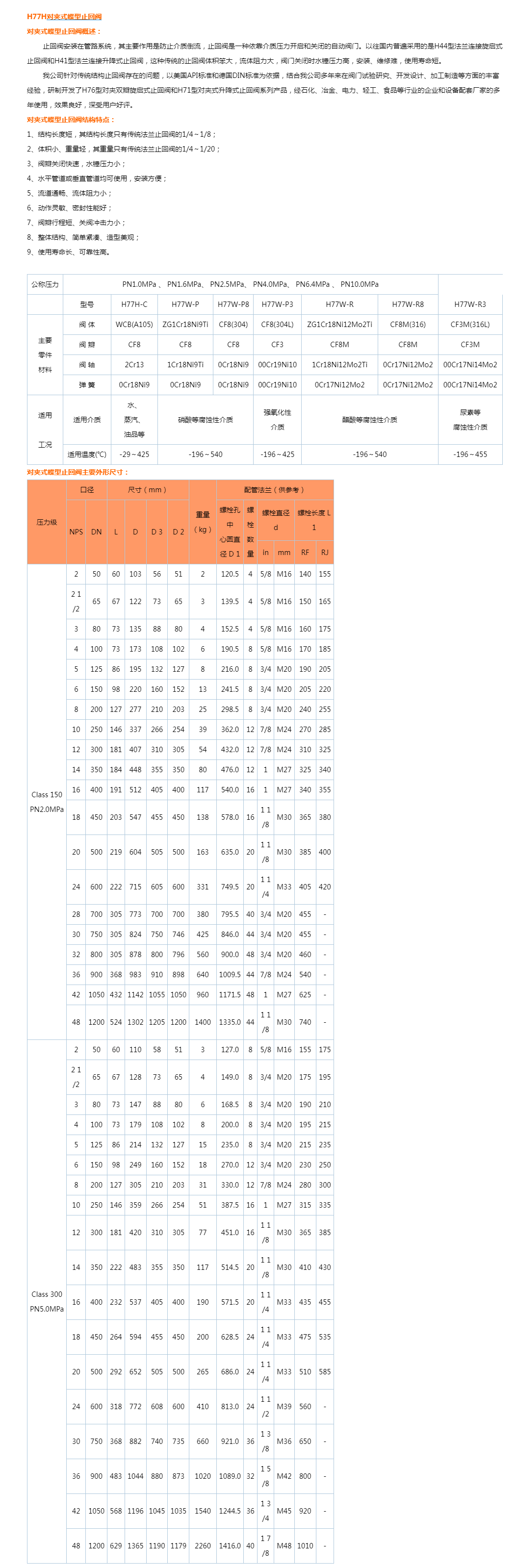 H77H对夹单瓣蝶型止回阀