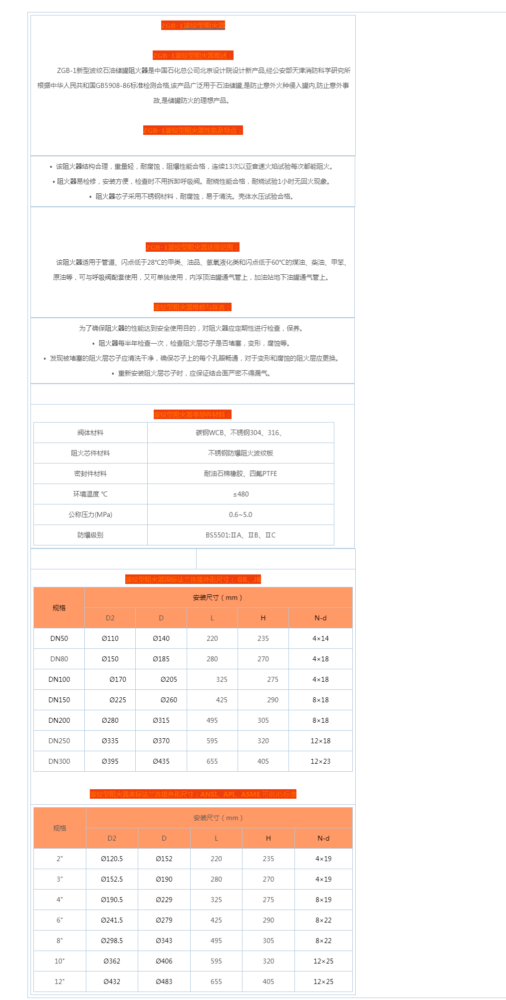 ZGB-1波纹型阻火器