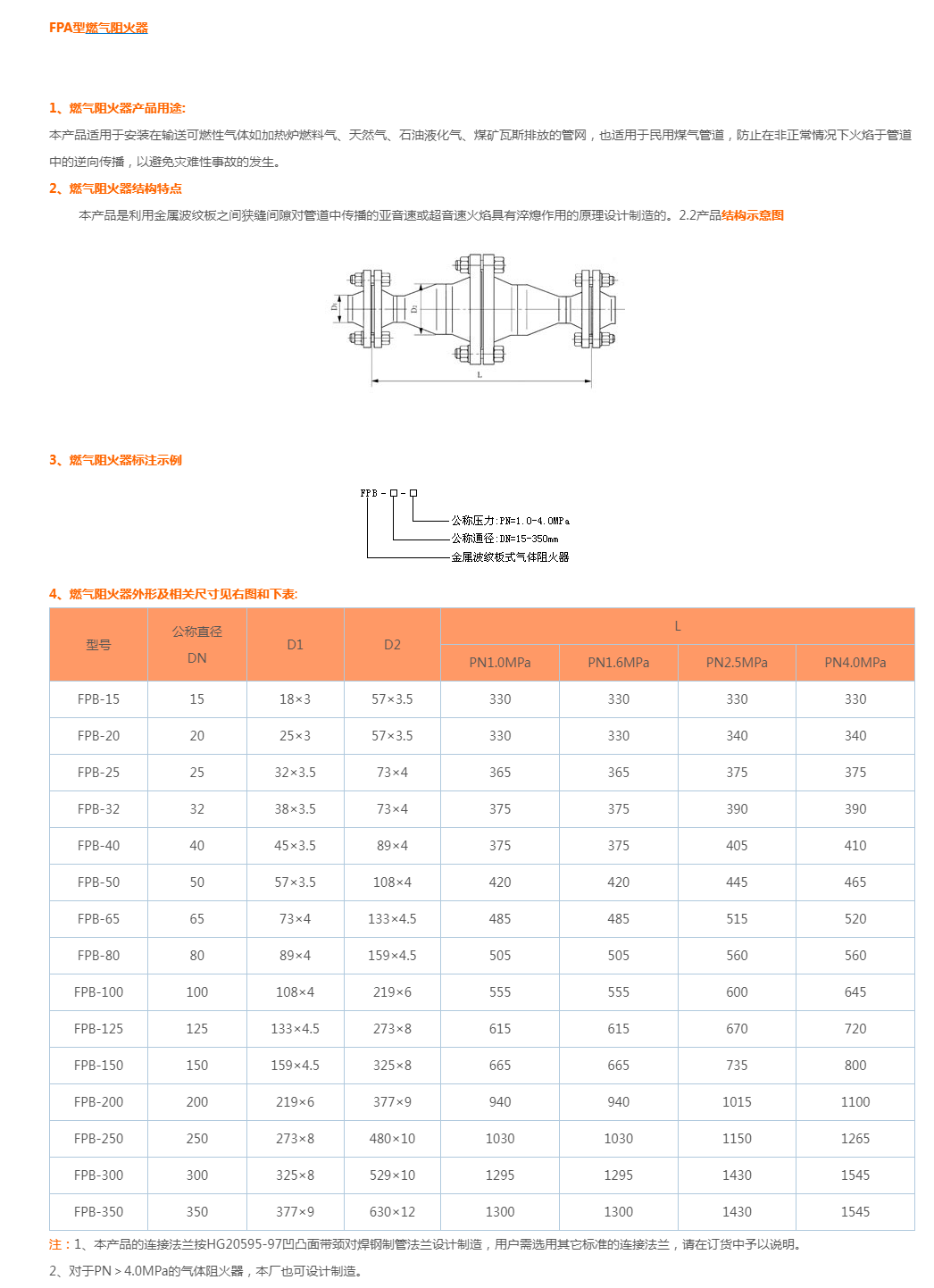 FPA型燃气阻火器